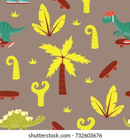 Cute Dinosaur seamless pattern. Funny dinosaur theme wrapping paper design. 