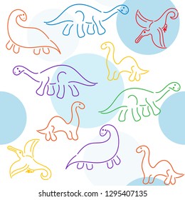 Cute dinosaur.  Seamless pattern. Hand drawn vector doodle design for kids,  fabric. 