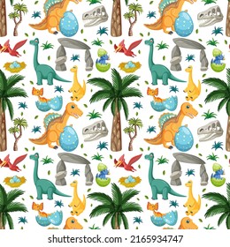 Cute dinosaur seamless pattern illustration