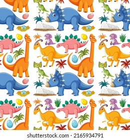 Cute dinosaur seamless pattern illustration