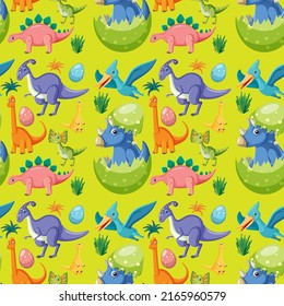 Cute dinosaur seamless pattern illustration