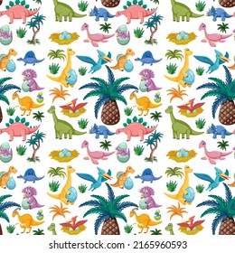 Cute dinosaur seamless pattern illustration