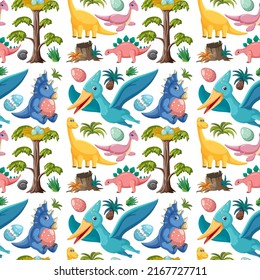 Cute dinosaur seamless pattern illustration