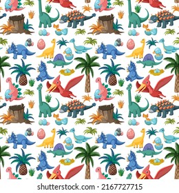 Cute dinosaur seamless pattern illustration