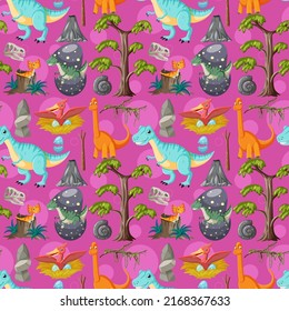 Cute dinosaur seamless pattern illustration