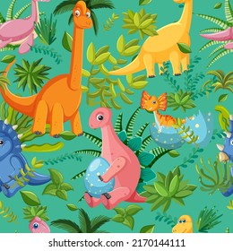 Cute dinosaur seamless pattern illustration