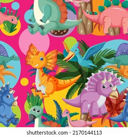 Cute dinosaur seamless pattern illustration