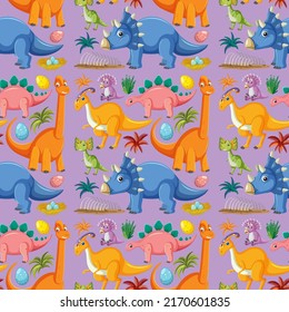 Cute dinosaur seamless pattern illustration