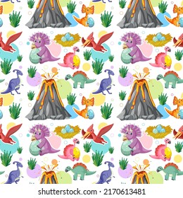 Cute dinosaur seamless pattern illustration