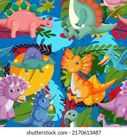 Cute dinosaur seamless pattern illustration