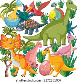 Cute dinosaur seamless pattern illustration