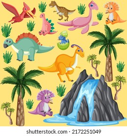 Cute dinosaur seamless pattern illustration