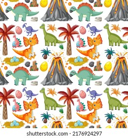 Cute dinosaur seamless pattern illustration