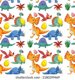 Cute dinosaur seamless pattern illustration