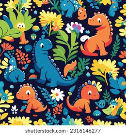 Cute dinosaur seamless pattern royal wallpaper