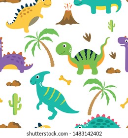 Cute dinosaur seamless pattern. Vector illustration.