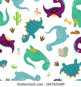 Cute dinosaur seamless pattern. Vector illustration.