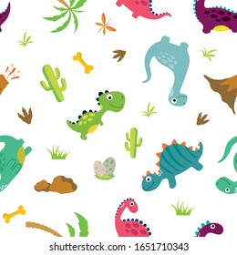 Cute dinosaur seamless pattern. Vector illustration.