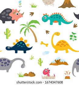 Cute dinosaur seamless pattern. Vector illustration.