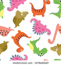 Cute dinosaur seamless pattern. Vector illustration.