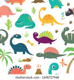 Cute dinosaur seamless pattern. Vector illustration.