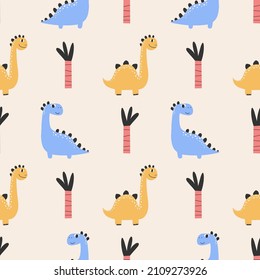 Cute dinosaur seamless patterns set and lettering - little princess. Digital paper. Creative childish print for fabric, wrapping, textile, wallpaper, apparel, scrapbooking