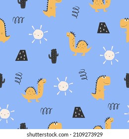 Cute dinosaur seamless patterns set and lettering - little princess. Digital paper. Creative childish print for fabric, wrapping, textile, wallpaper, apparel, scrapbooking