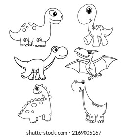 Cute dinosaur set cartoon coloring page illustration vector. For kids coloring book.