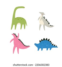 Cute dinosaur set. Collection with funny dinosaurs characters. Vector cartoon illustration.