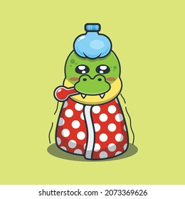 Cute dinosaur sick. Cute animal cartoon illustration.