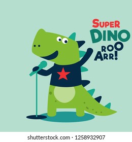 Cute dinosaur singing with microphone