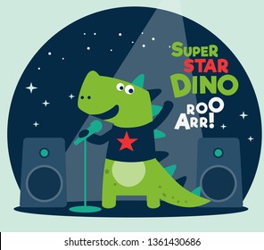 Cute dinosaur singing with microphone