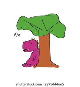 Cute Dinosaurier sitzt unter dem Baum, Vektordesign für Hintergrund, Stoff und Textilien