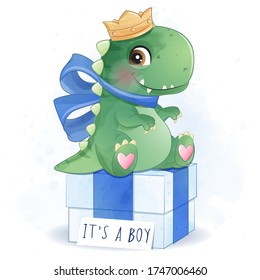 Cute dinosaur sitting in the gift box illustration