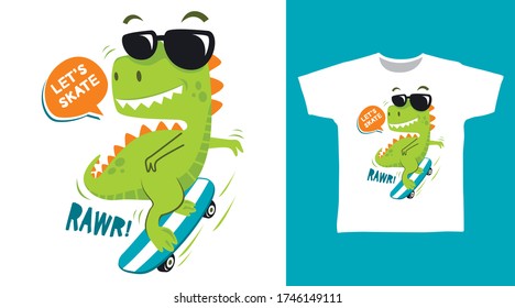 Cute dinosaur skate design vector illustration ready for print on t-shirt