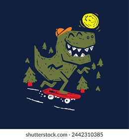 Cute dinosaur skate design vector illustration ready for print on t-shirt