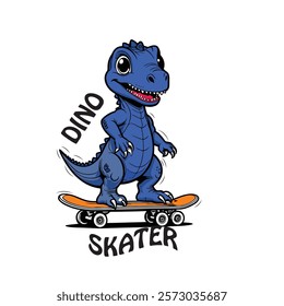 cute dinosaur with skateboard illustration vector