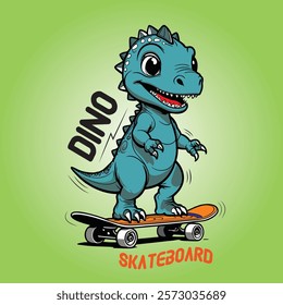 cute dinosaur with skateboard illustration vector