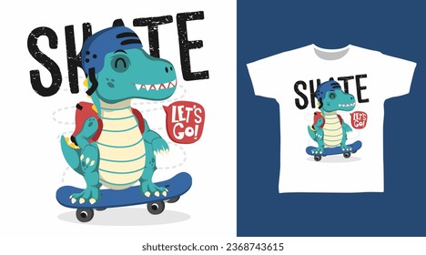 Cute Dinosaur with Skateboard tshirt art fashion design.