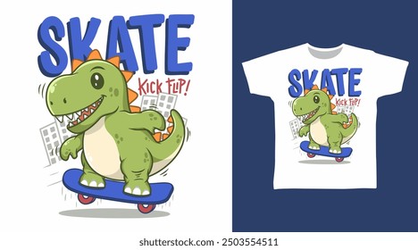 Netter Dinosaurier mit Skateboard Vektor Illustration T-Shirt Designs.