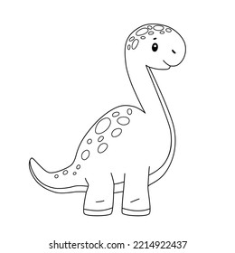 Cute dinosaur sketch. Black outline of childish animal for coloring pages.