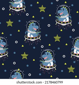 Cute dinosaur space cartoon trendy pattern background concepts
