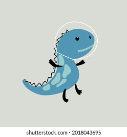 Cute dinosaur. Dinosaur in a spacesuit. For print, clothing. Vector children's illustration. Dinosaur in space. Tyrannosaurus rex.