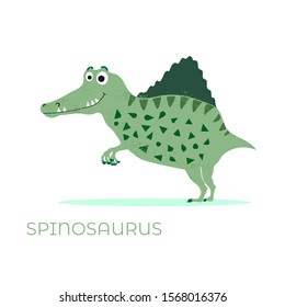 Cute dinosaur Spinosaurus cartoon drawn for tee print. Vector illustration