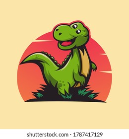 Cute Dinosaur sport mascot logo design illustration. concept style for badge, emblem and t shirt printing