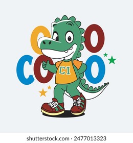 cute dinosaur standing and smiling with lettering background,design cartoon vector illustration