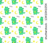 
Cute dinosaur and star pattern with moon  
on a white background