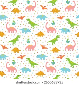 Cute dinosaur with star seamless pattern