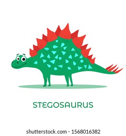 Cute dinosaur Stegosaurus cartoon drawn for tee print. Vector illustration