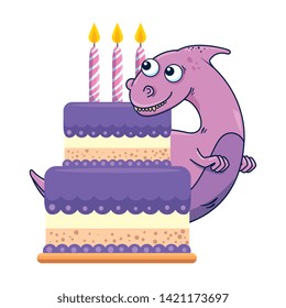 cute dinosaur with sweet cake